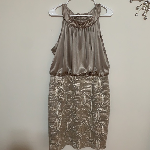 Jessica Howard Evenings tan Sleeveless Faux Gemstone Dress - Picture 4 of 13